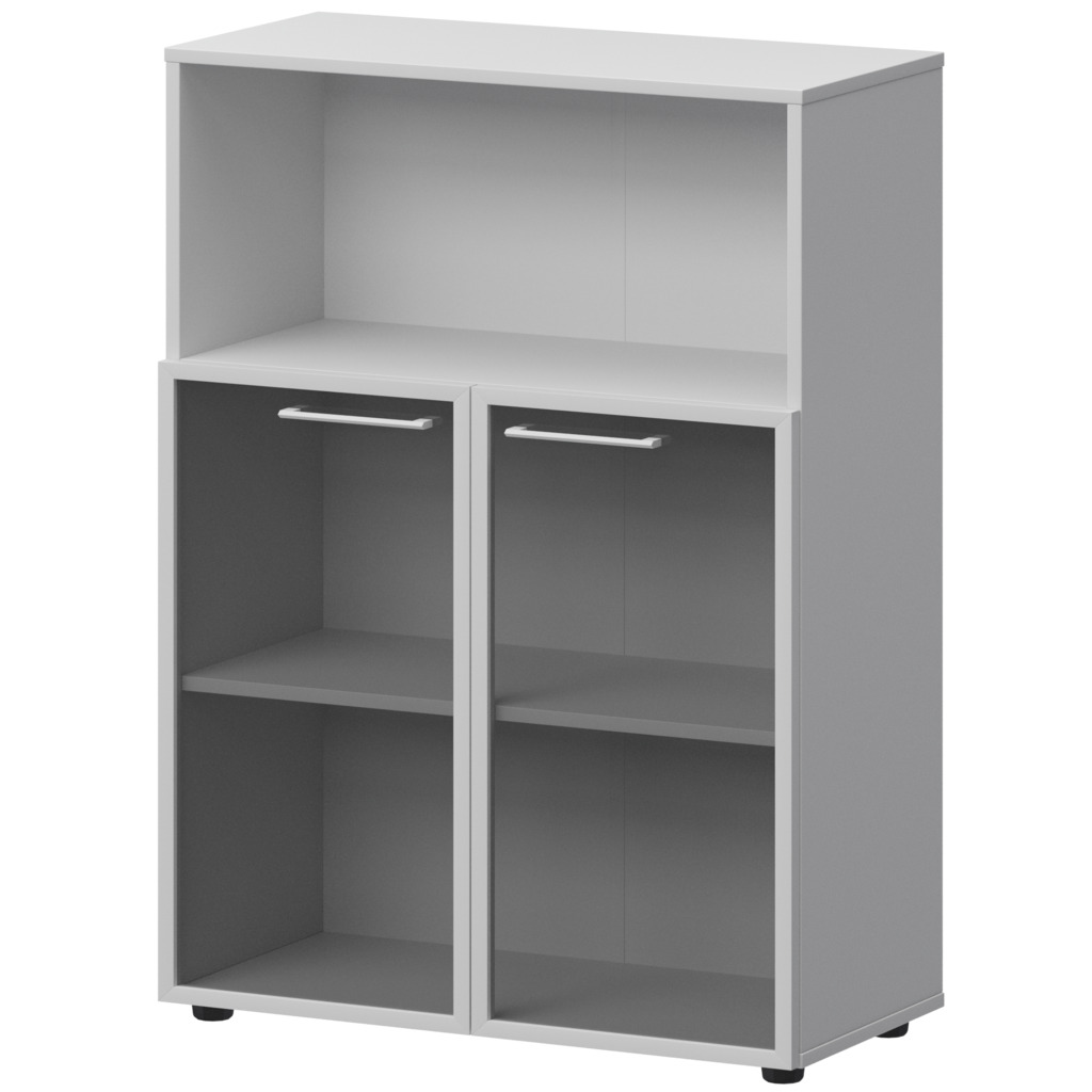 Шкаф средний с нишей со стеклом в ал. рамке СМШ38.28RS(Б) Белый 792x380x1190 Кортез — 2