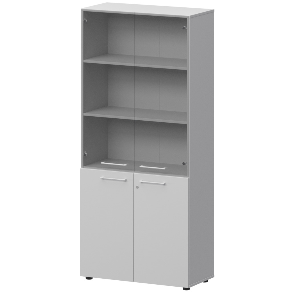 Шкаф высокий закрытый с стеклом СМШ58.28F.38SМ(Б) Белый 792x380x1990 Кортез — 2